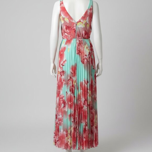 NWOT B. Darlin Floral Blue Sleeveless Pleated Maxi Dress Junior's Women's 3/4 - Picture 5 of 11